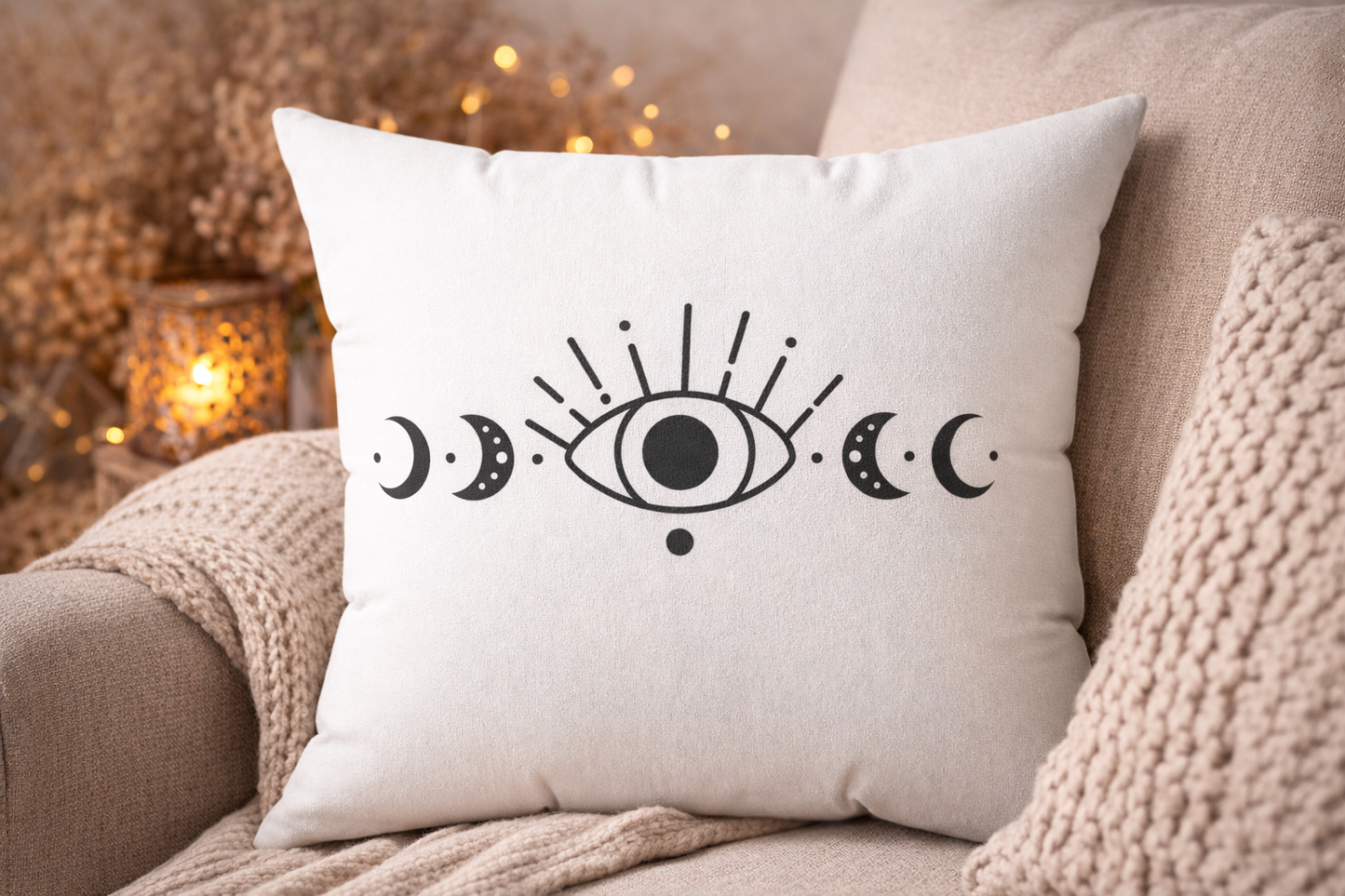 Celestial Eye Throw Pillow | Moon Phase Pillow Cover | Mystic Boho Decor | Third Eye Spiritual Cushion
