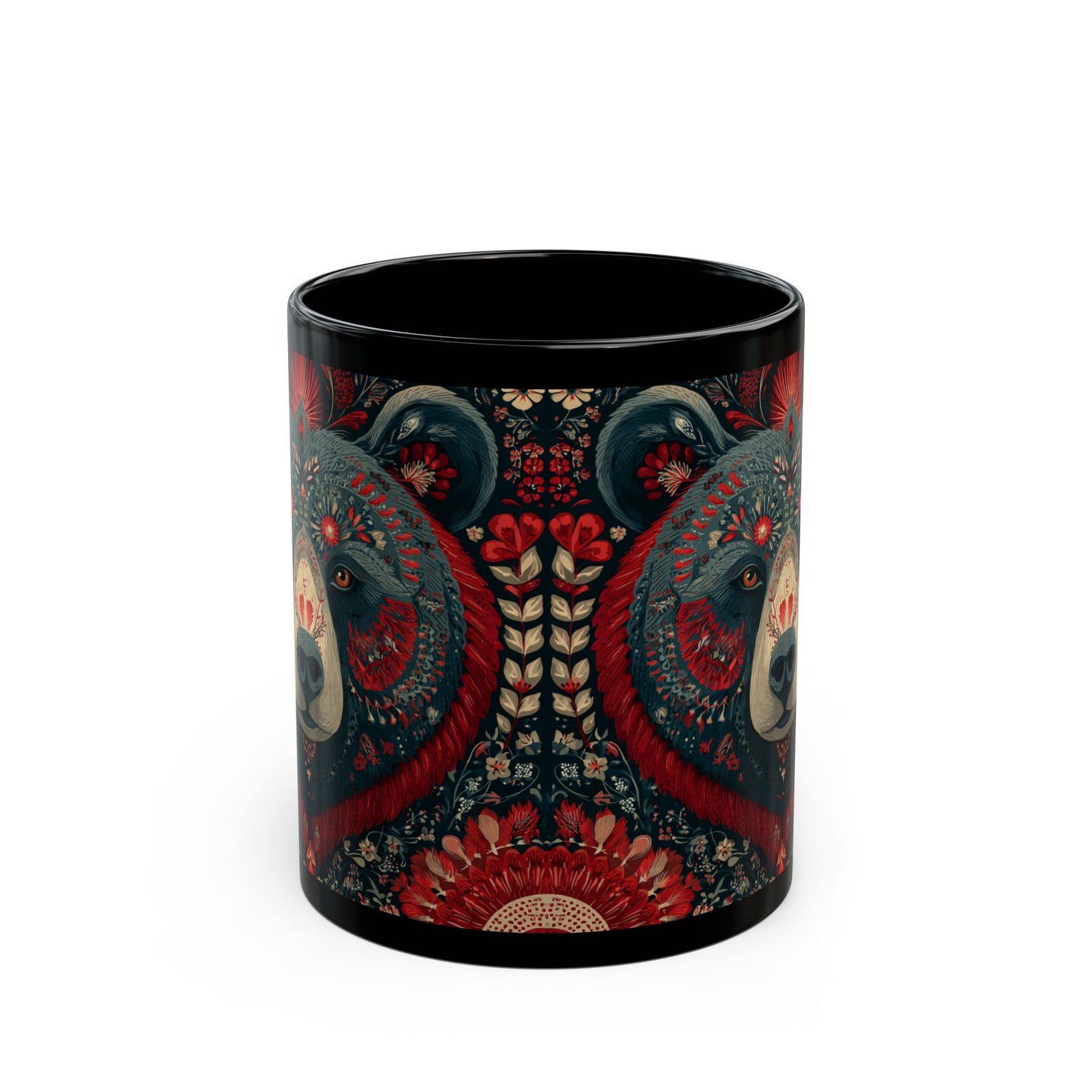 Bear Coffee Mug, Scandinavian Tea Cup Gift, Russian Bear Lover Mug, Nordic Animal Drinkware, Black Ceramic Cup