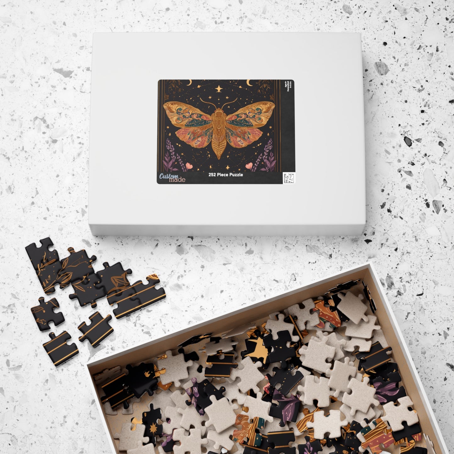 Golden Moth Tarot Illustration Puzzle | Moon & Stars 520-Piece Jigsaw