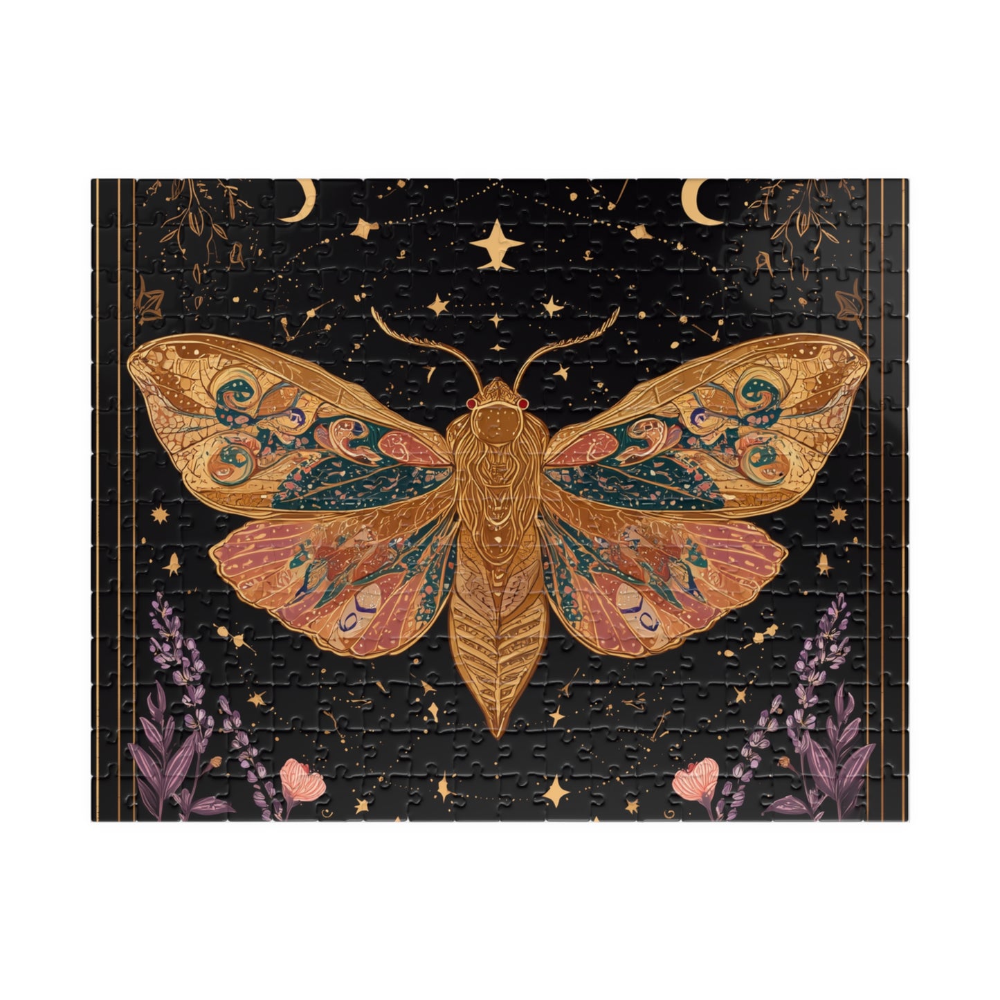 Golden Moth Tarot Illustration Puzzle | Moon & Stars 520-Piece Jigsaw