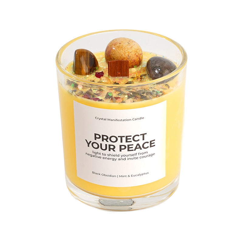 Crystal Soy Wax Aromatherapy Candle 8.5oz | Wooden Wick Dried Flower Candle | Healing Energy Relaxation Gift Home Decor