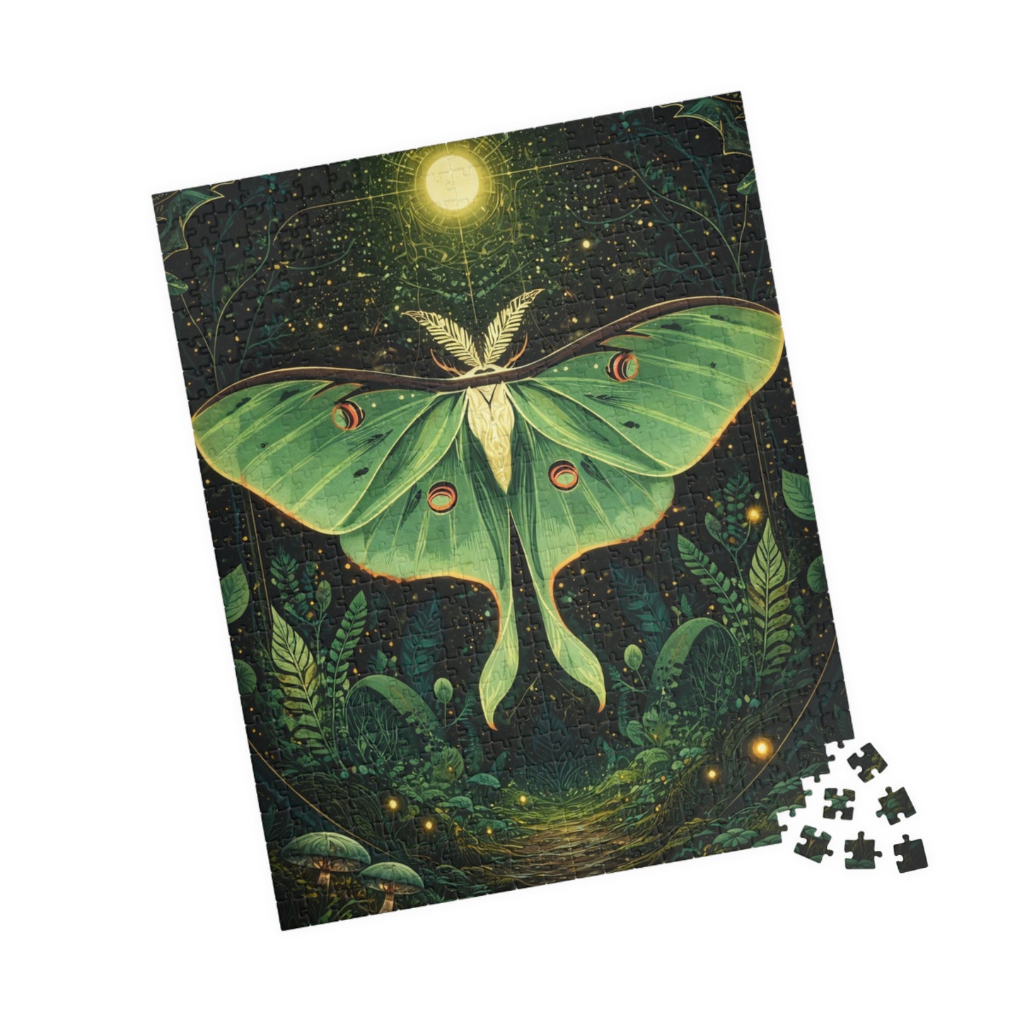 Luna Moth Tarot Illustration Puzzle | Moon Moth & Stars Jigsaw Puzzle