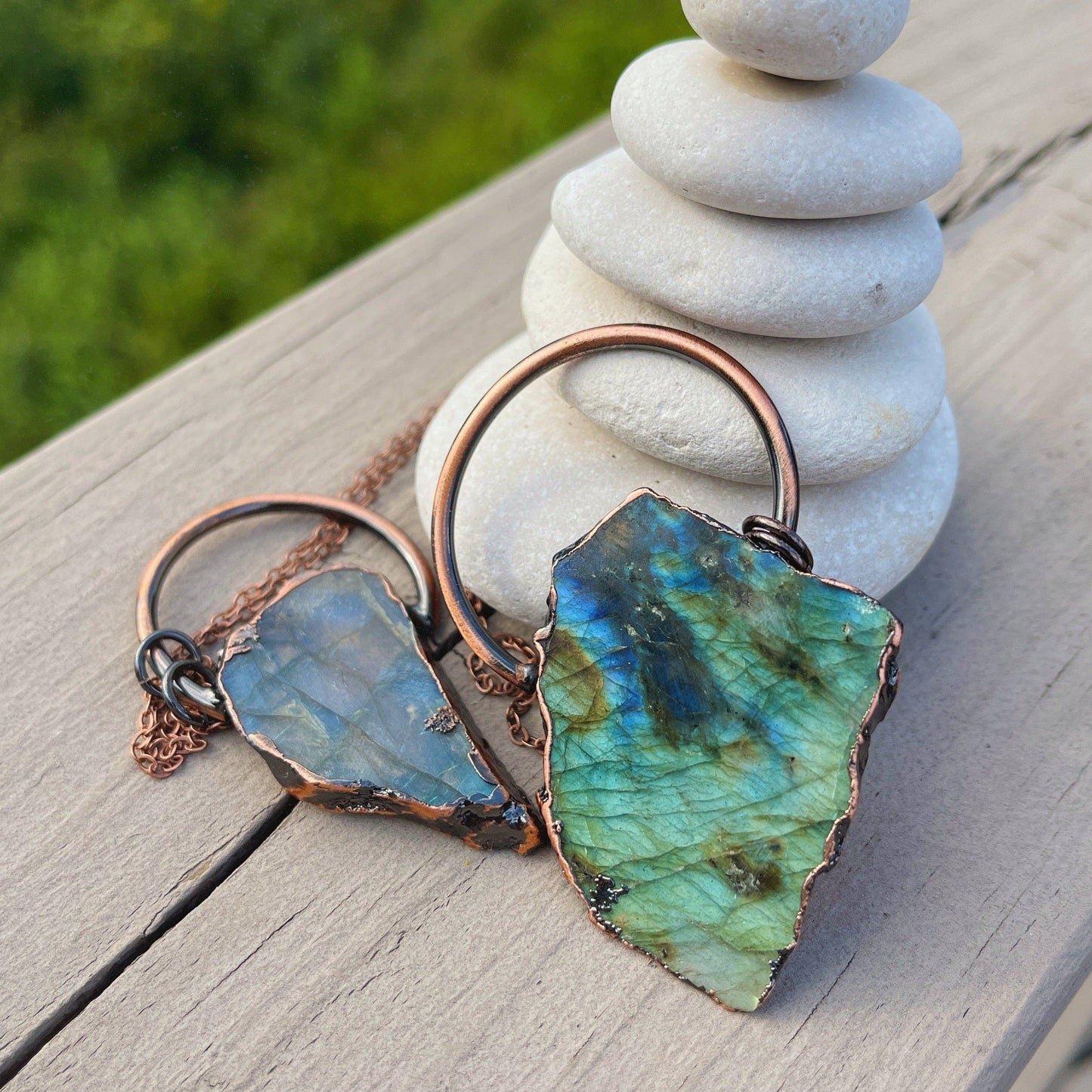 Peace Love Bling - Gemstone slab necklace