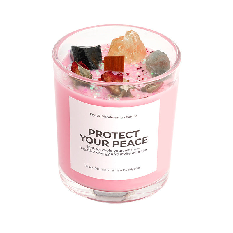 Crystal Soy Wax Aromatherapy Candle 8.5oz | Wooden Wick Dried Flower Candle | Healing Energy Relaxation Gift Home Decor