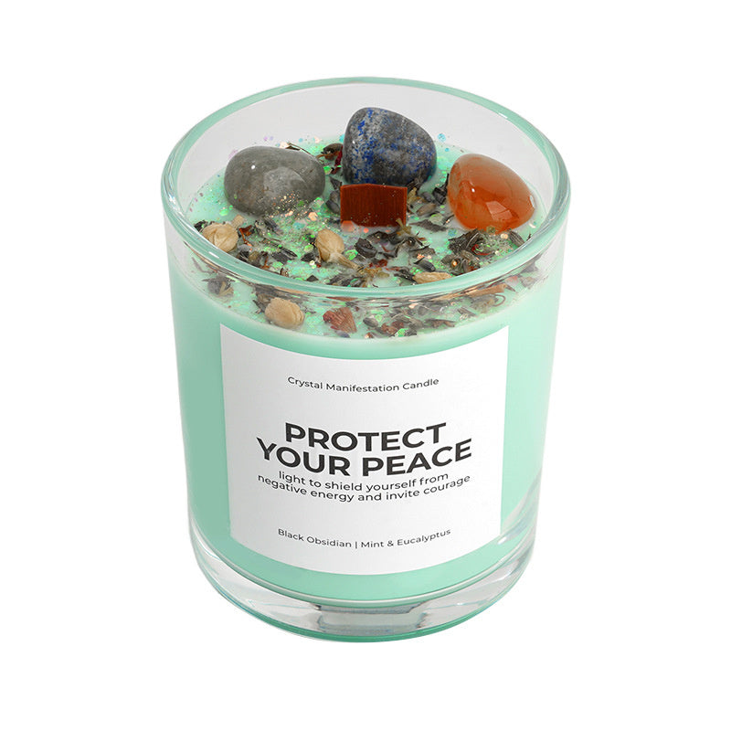Crystal Soy Wax Aromatherapy Candle 8.5oz | Wooden Wick Dried Flower Candle | Healing Energy Relaxation Gift Home Decor