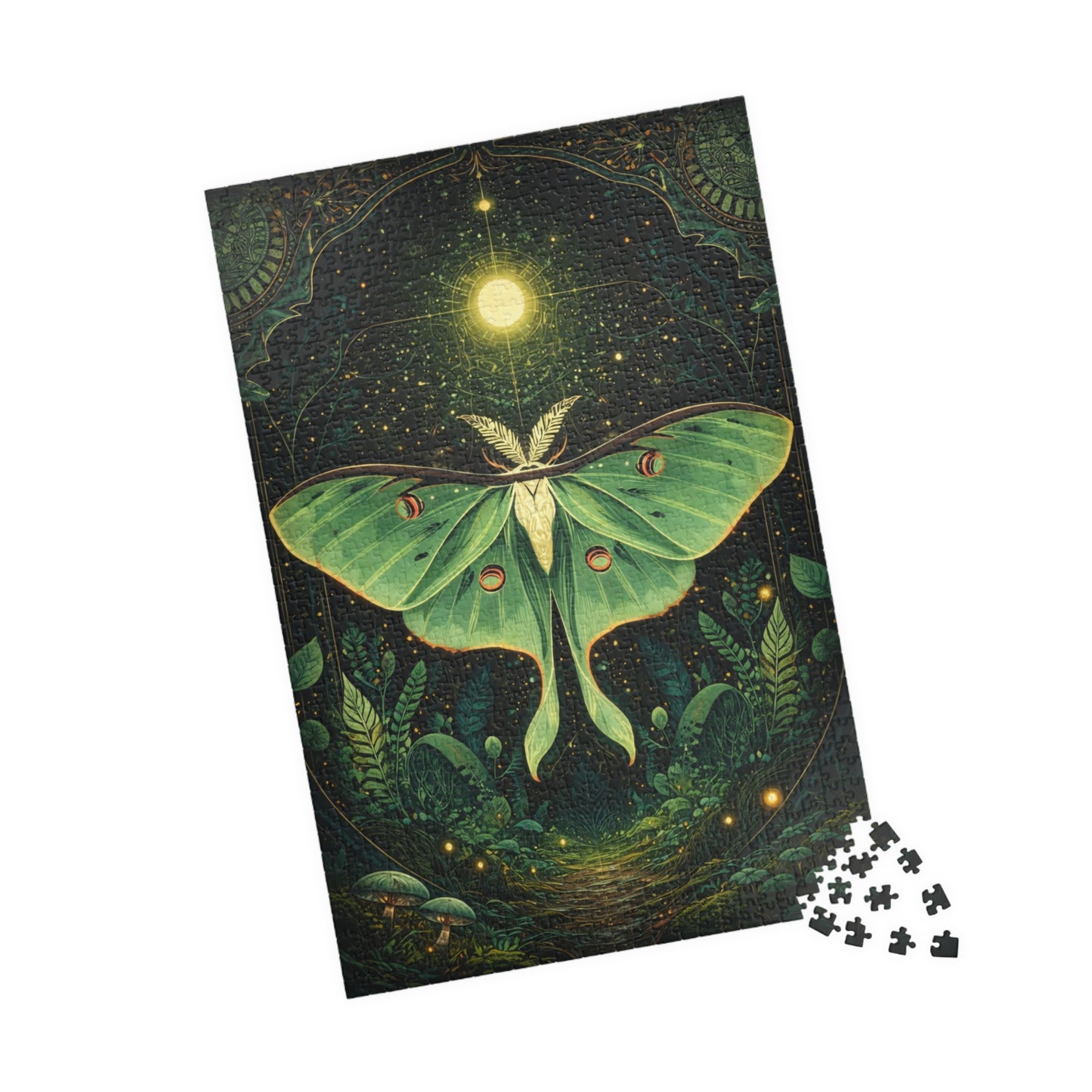 Luna Moth Tarot Illustration Puzzle | Moon Moth & Stars Jigsaw Puzzle