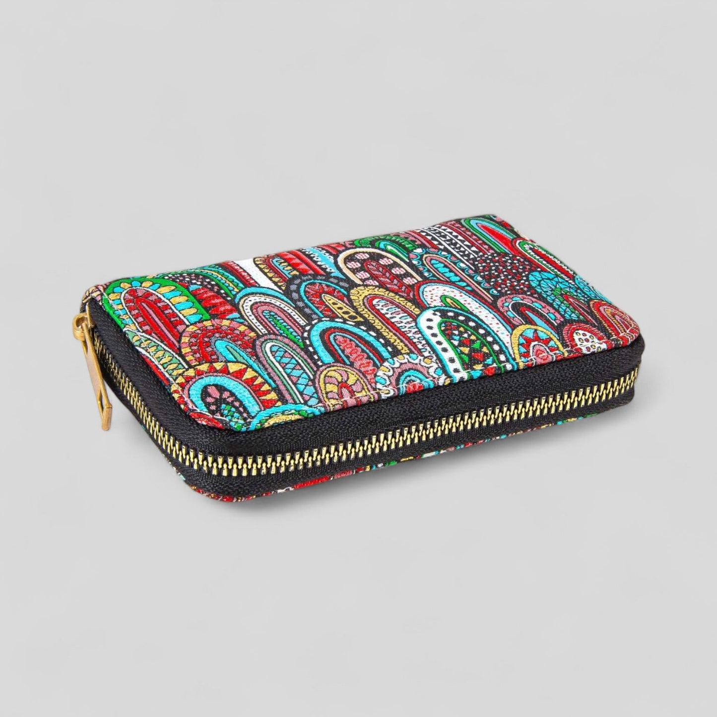 Vibrant Multicolor Geometric Patterned Woven Zipper Wallet-1