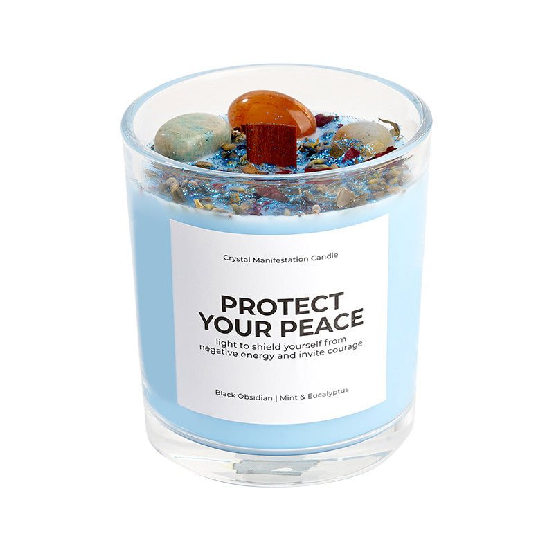 Crystal Soy Wax Aromatherapy Candle 8.5oz | Wooden Wick Dried Flower Candle | Healing Energy Relaxation Gift Home Decor
