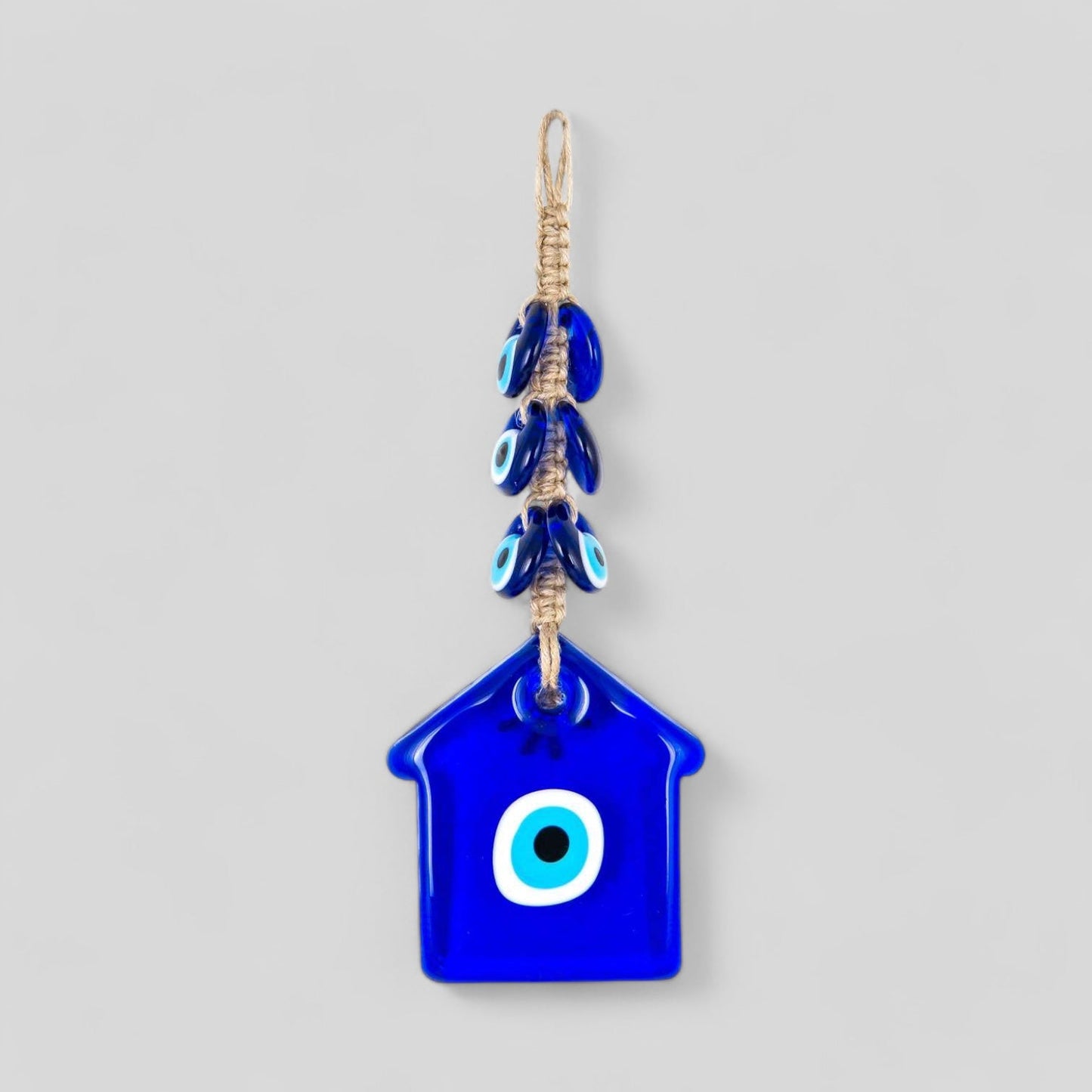 Wall Hanging Macrame Evil Eye Nazar Boncuk Mal De Ojo, Modern Boho Style Home Decor -- House Amulet with 6 Evil Eyes, Housewarming Gift-0