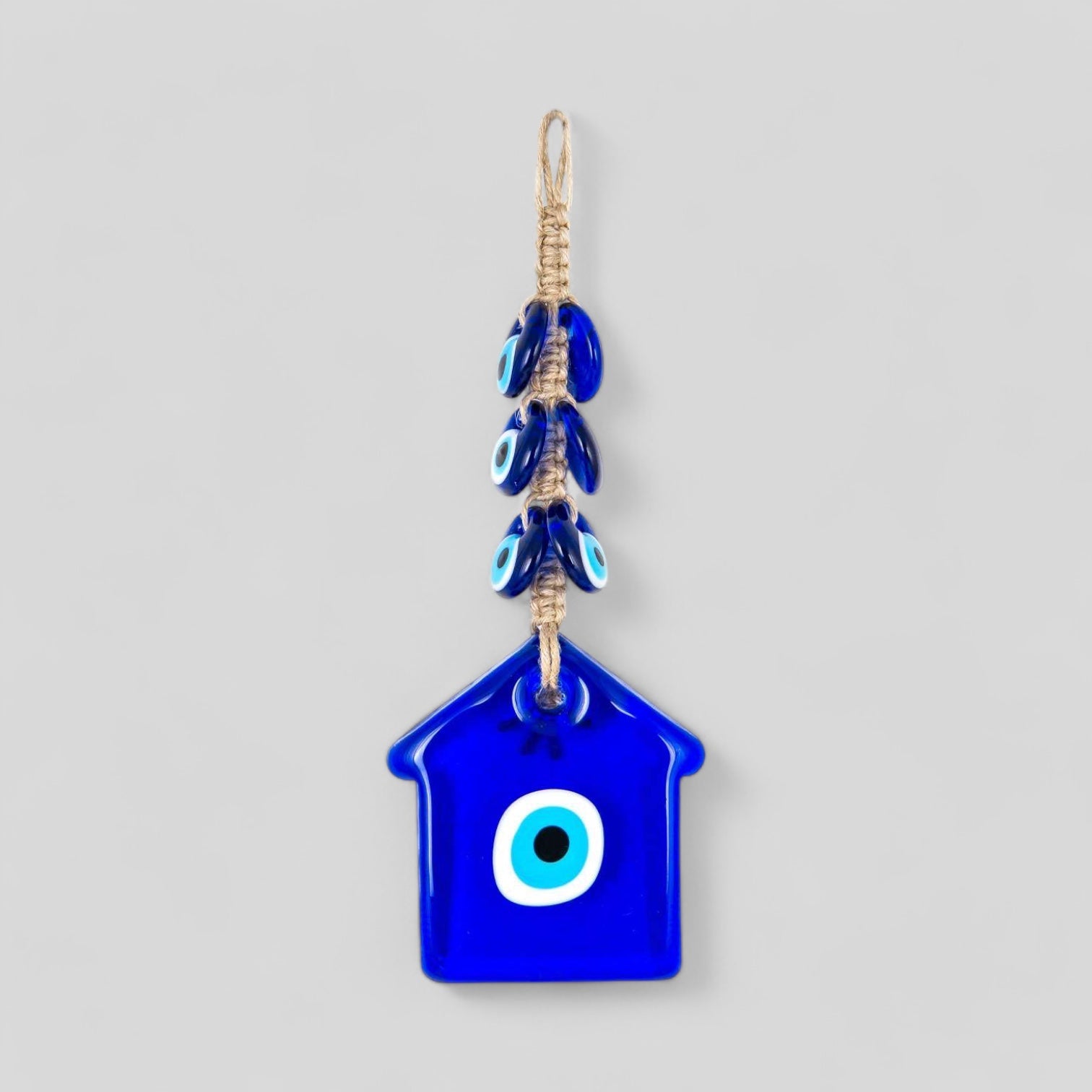 Wall Hanging Macrame Evil Eye Nazar Boncuk Mal De Ojo, Modern Boho Style Home Decor -- House Amulet with 6 Evil Eyes, Housewarming Gift-0