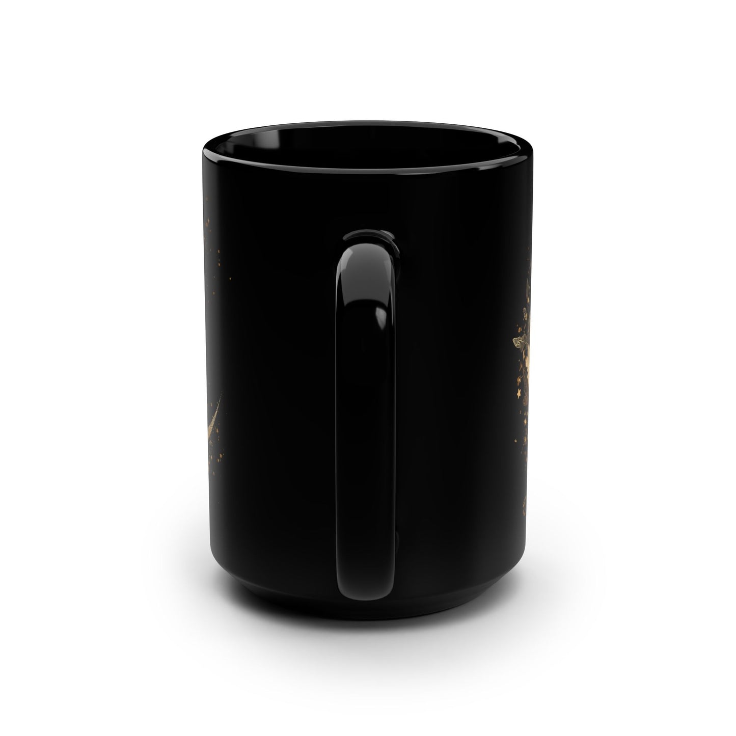 Gold Floral Crescent Moon Mug | Black 15oz Ceramic Coffee Cup