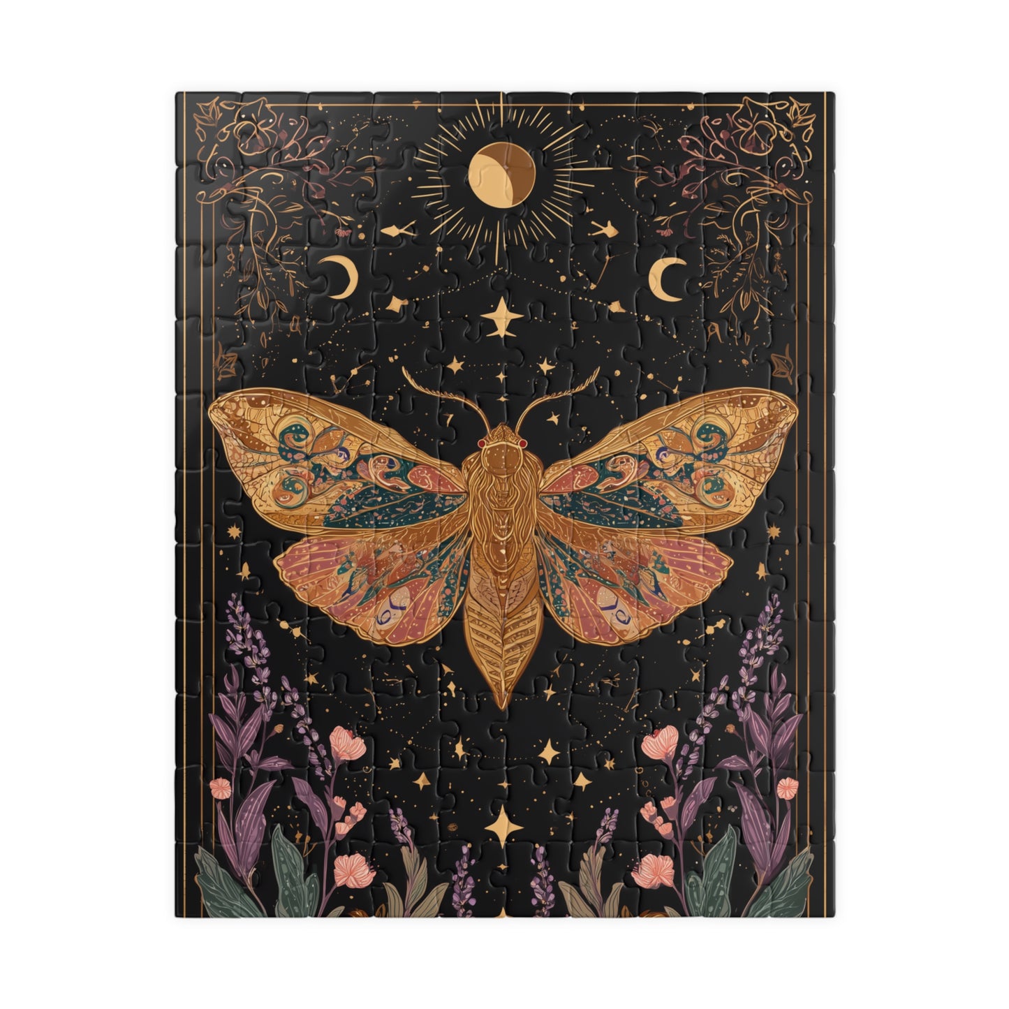 Golden Moth Tarot Illustration Puzzle | Moon & Stars 520-Piece Jigsaw