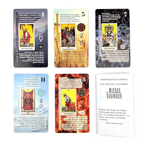 Witchy Cauldron Tarot Cards for Beginners with Meanings on Each Card — 78 Card Learning Tarot Deck with Guidebook, Reversed Meanings, Chakra, Zodiac & Planetary Symbols | Rider-Waite Style (English)
