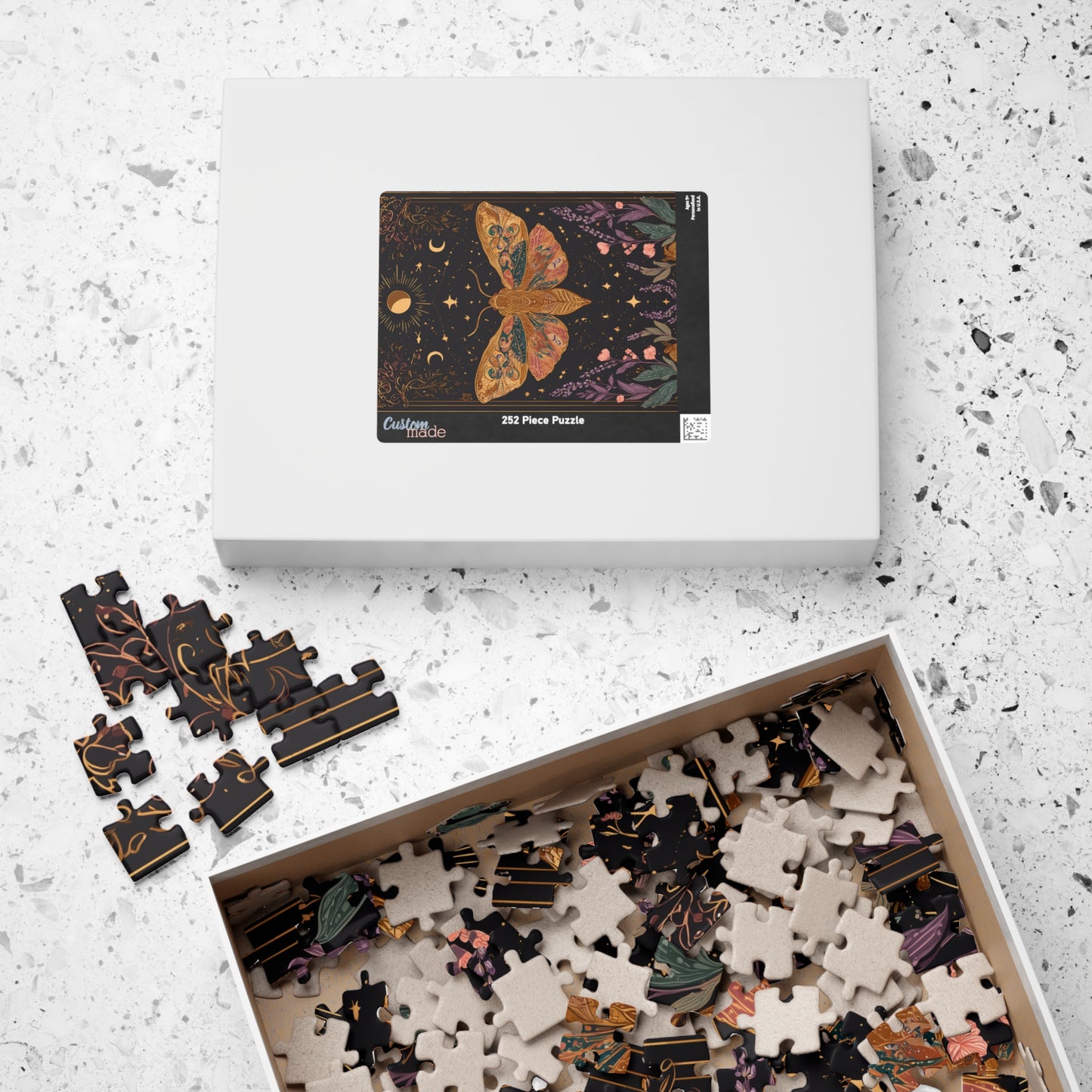 Golden Moth Tarot Illustration Puzzle | Moon & Stars 520-Piece Jigsaw