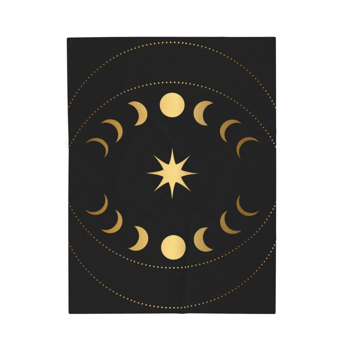 Celestial Moon Phase Velveteen Plush Blanket | Gold & Black Cosmic Throw