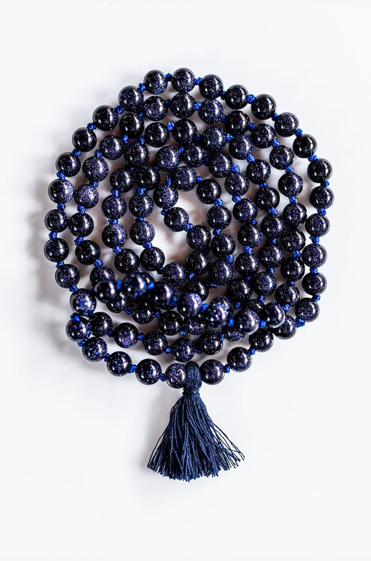 Blue Sandstone Short Tassel Mala-0
