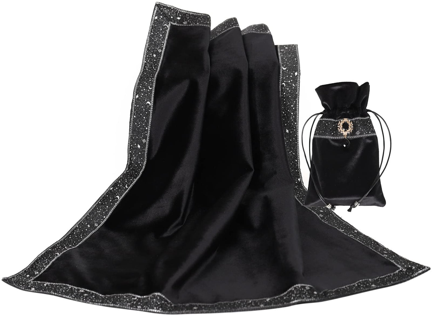 Tarot Cards Bag Divination Tablecloth Star River Lace Thickened Velvet Back Particle Bottom with Tarot Pouch (Green)