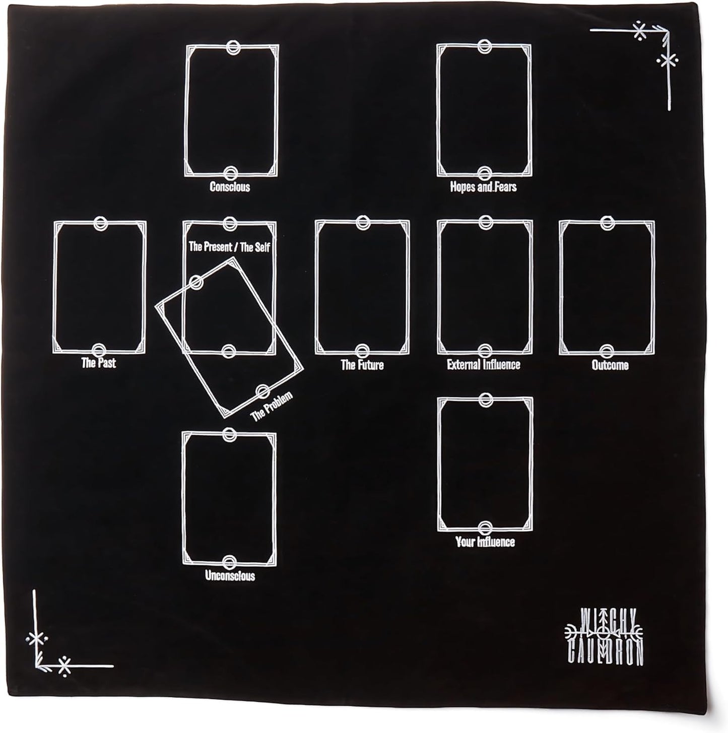 Tarot Cloth for Reading - Embroidered Velvet Altar Cloth with Celtic Cross Spread Guide, 10 Numbered Card Positions, 27x27 Inch Divination Table Cloth, Witchy Tarot Mat for Beginners & Readers (Black)