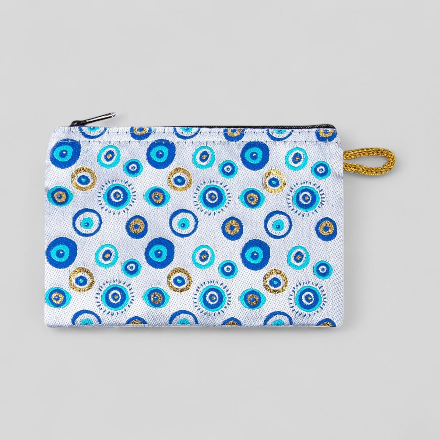 Cute Mini Evil Eye with Gold Accents Woven Zipper Coin Purse-0