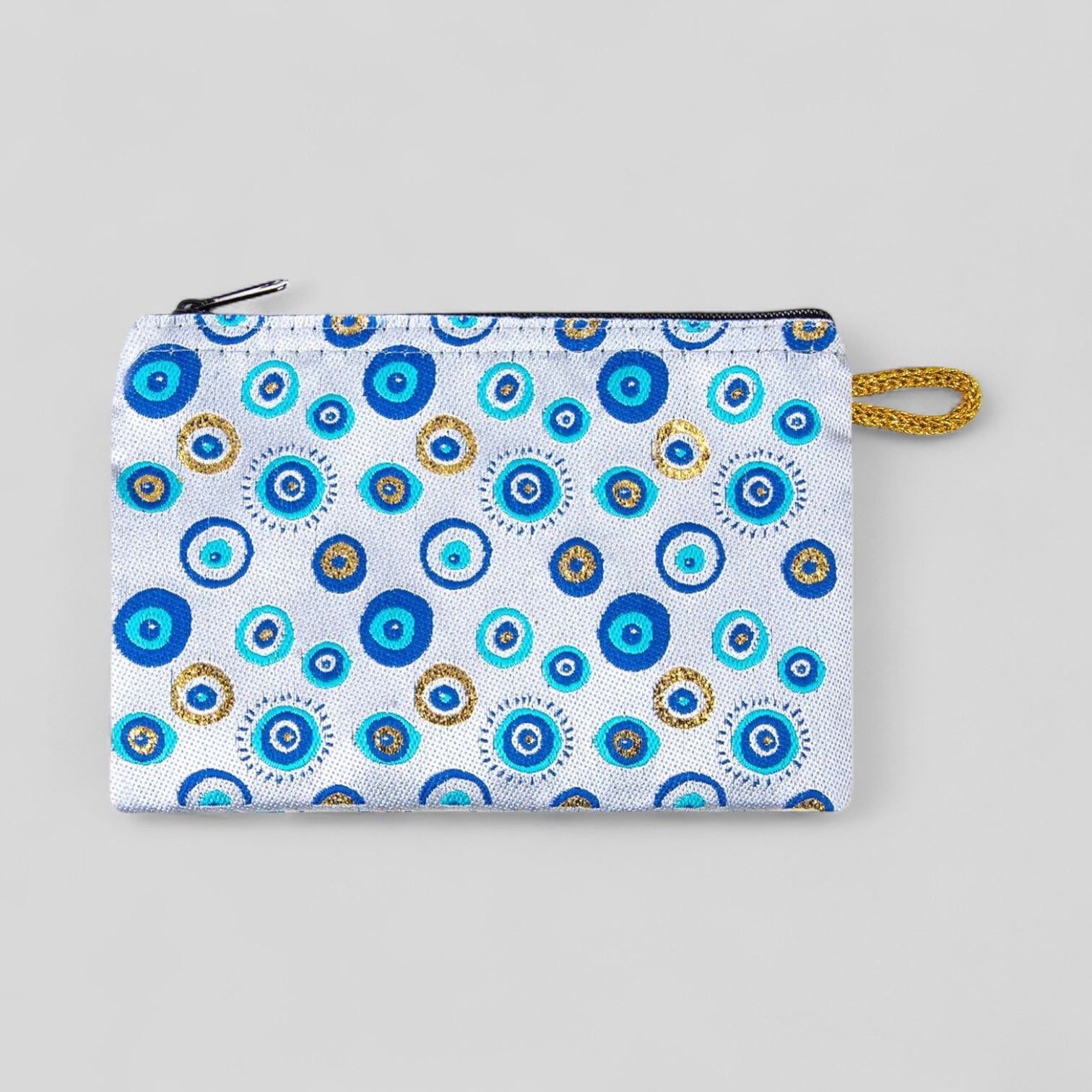 Cute Mini Evil Eye with Gold Accents Woven Zipper Coin Purse-0