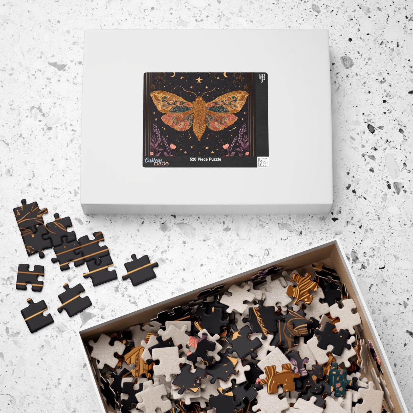 Golden Moth Tarot Illustration Puzzle | Moon & Stars 520-Piece Jigsaw