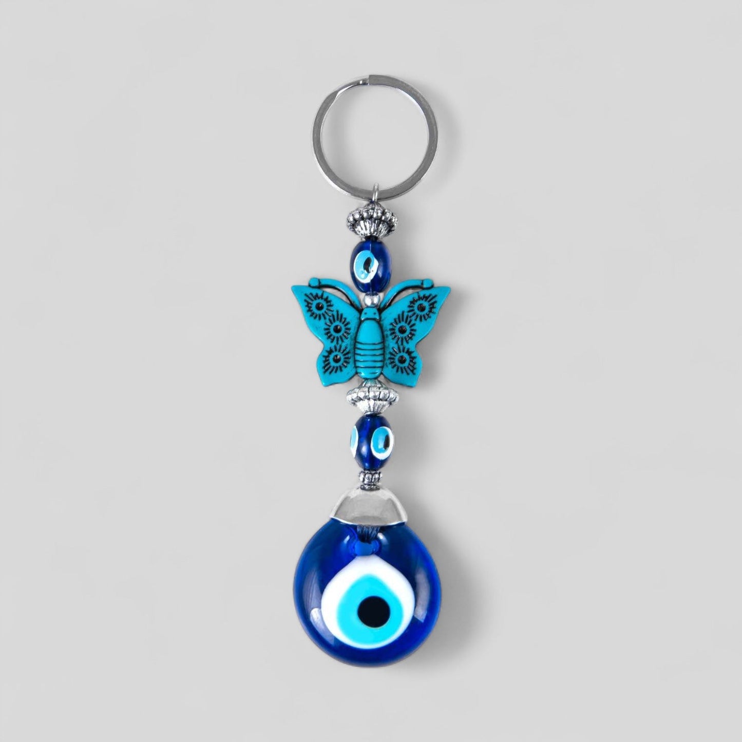 Evil Eye Nazar Boncuk Mal De Ojo Keychain with Butterfly Charm-0