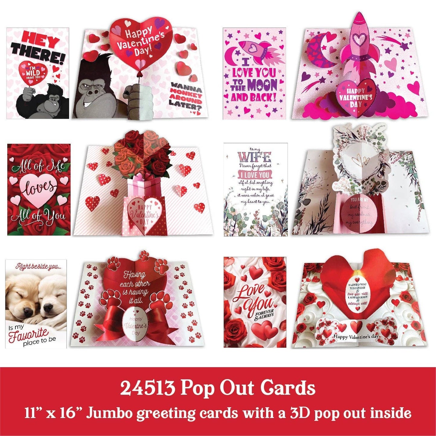 Novelty Closeout - Valentine's Day Pop Up Card Assortment- 6/Pack