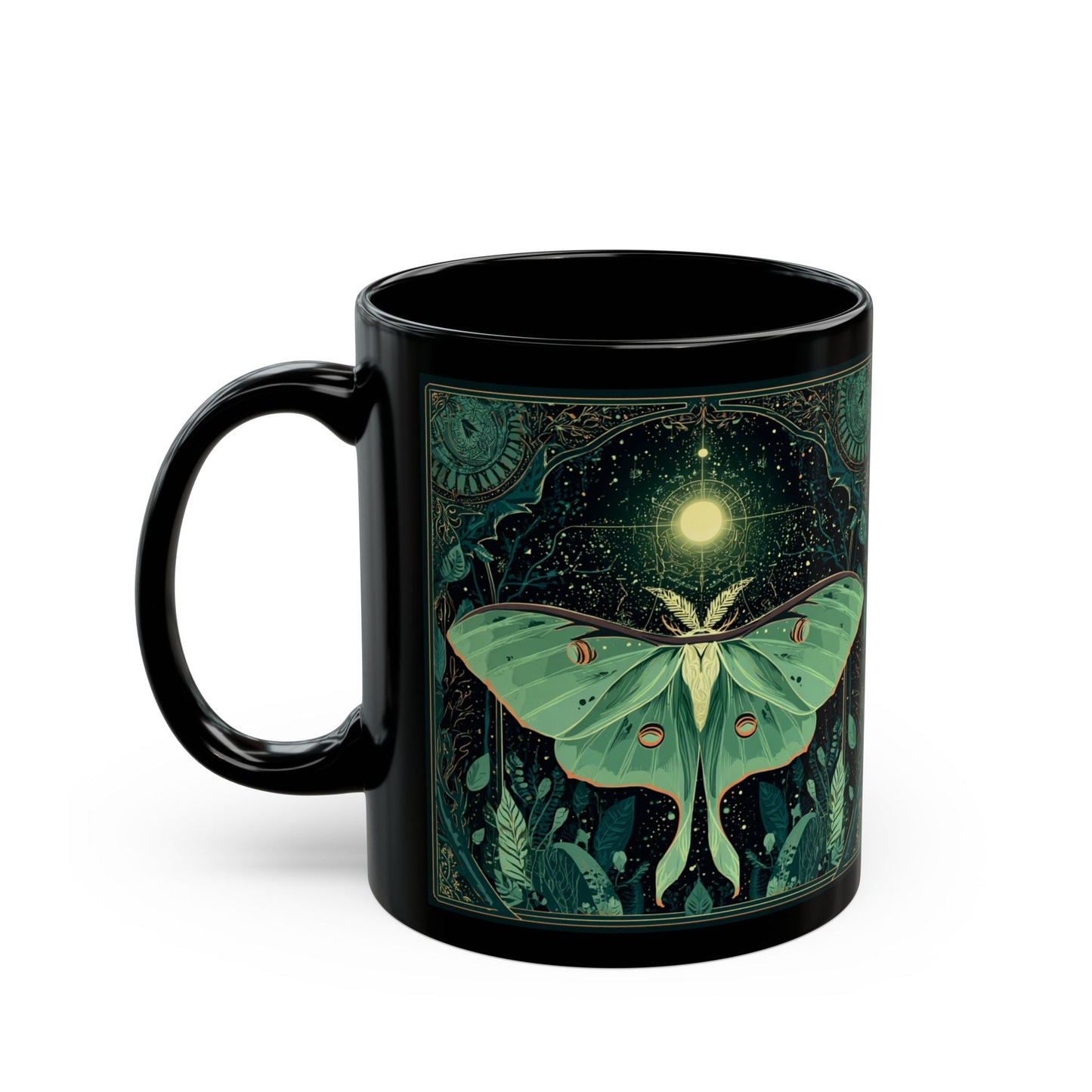 Luna Moth Black Mug, Gothic Decor, Unique Gift for Coffee Lovers, Perfect for Coffee & Tea