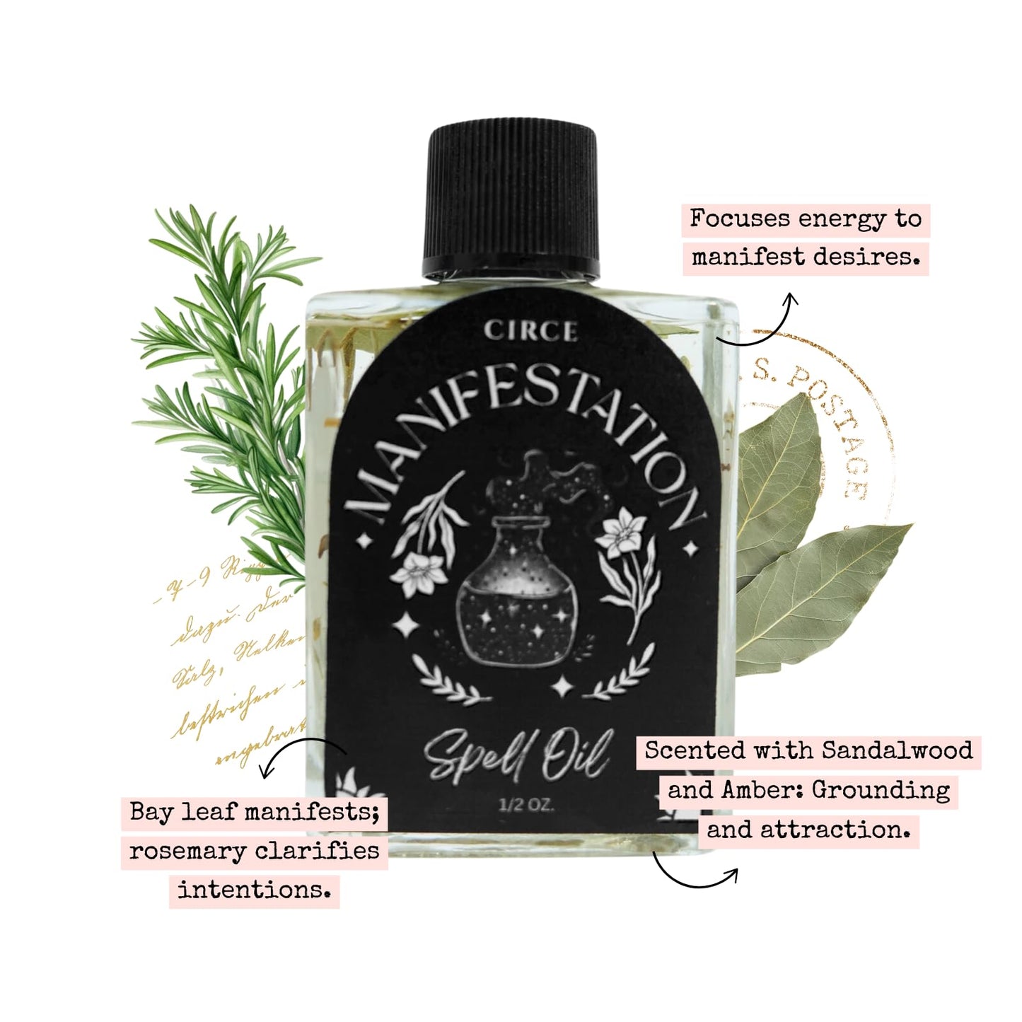 CIRCE Evil Eye Protection Spell Oil - Energy Protection & Defensive Layer - Add to Bath, Use in Rituals, Wear as Fragrance to Align w/Desires- Coconut Oil, Rosemary, Rue, and Hyssop. - 1/2oz