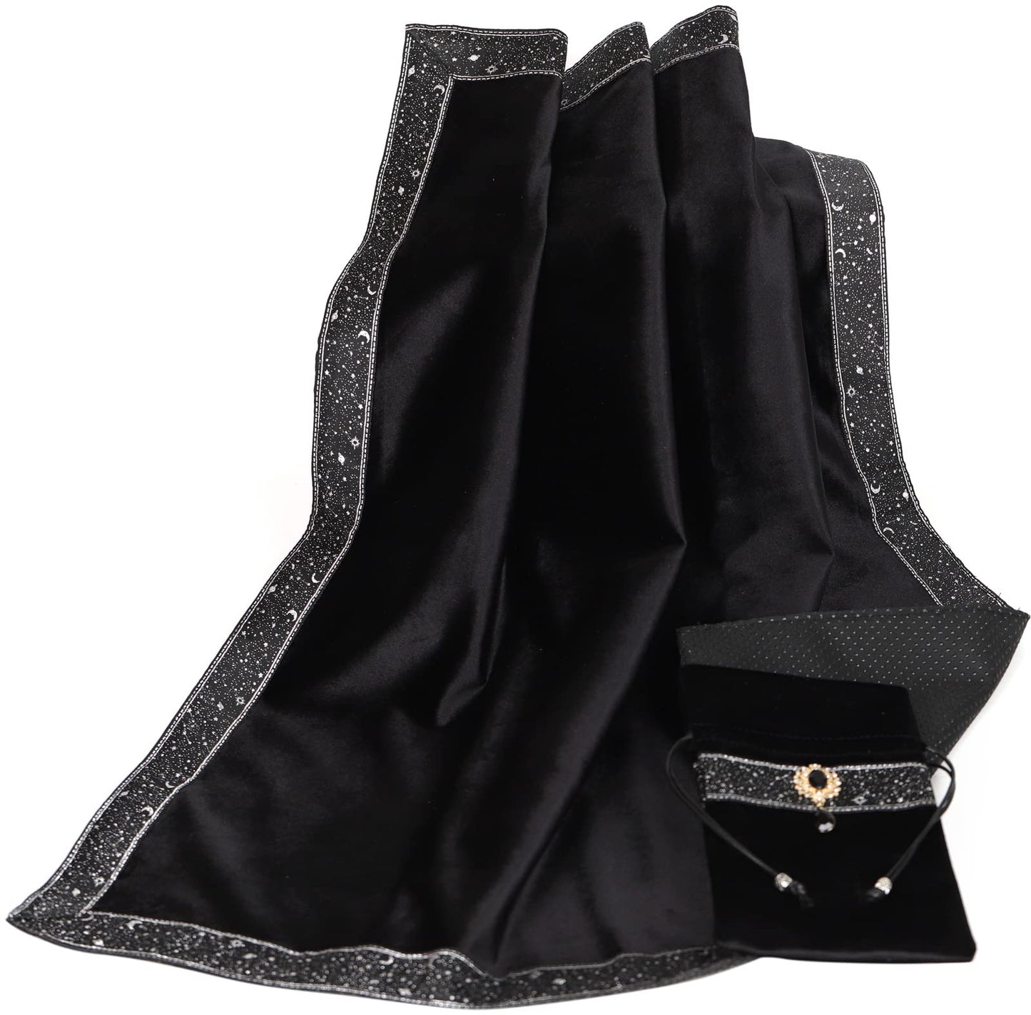 Tarot Cards Bag Divination Tablecloth Star River Lace Thickened Velvet Back Particle Bottom with Tarot Pouch (Green)