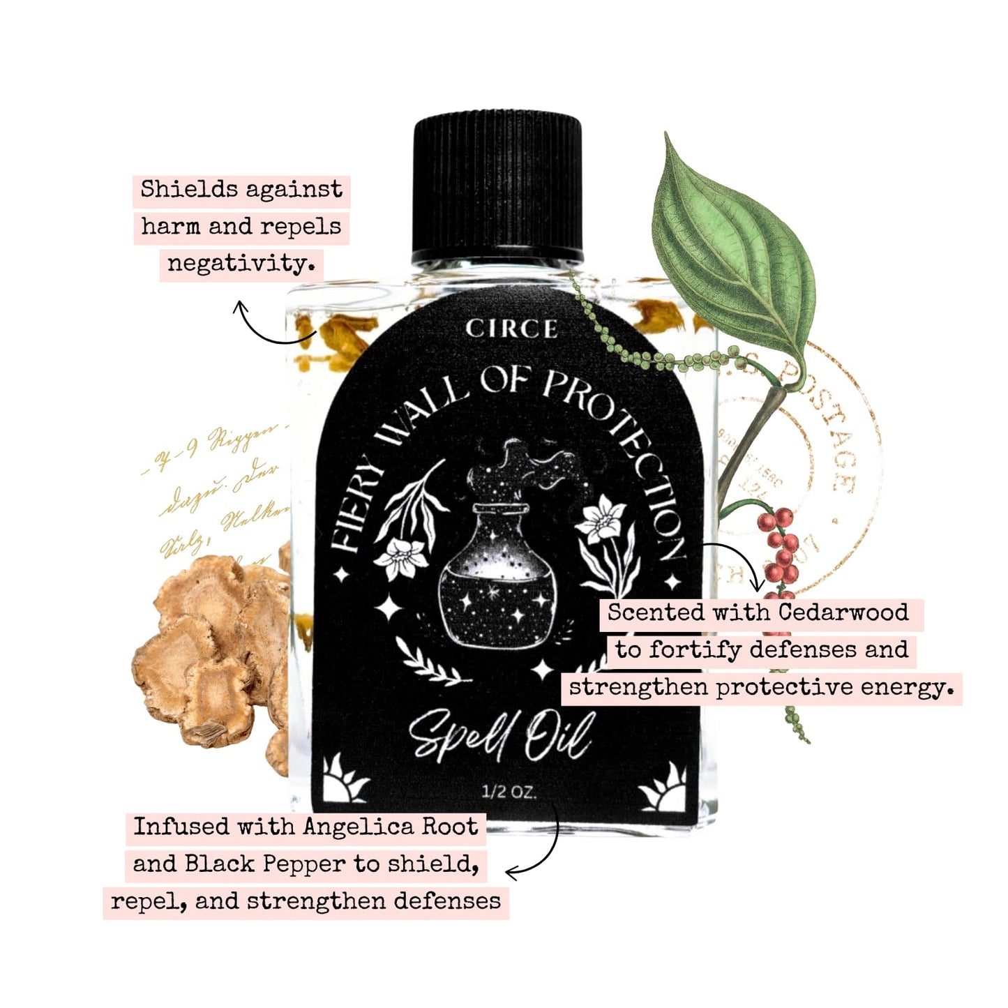 CIRCE Evil Eye Protection Spell Oil - Energy Protection & Defensive Layer - Add to Bath, Use in Rituals, Wear as Fragrance to Align w/Desires- Coconut Oil, Rosemary, Rue, and Hyssop. - 1/2oz