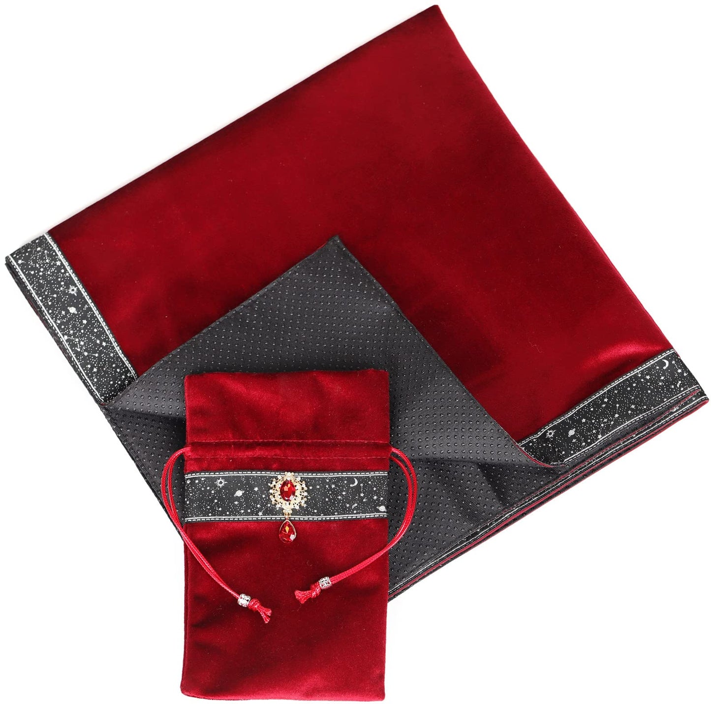 Tarot Cards Bag Divination Tablecloth Star River Lace Thickened Velvet Back Particle Bottom with Tarot Pouch (Green)