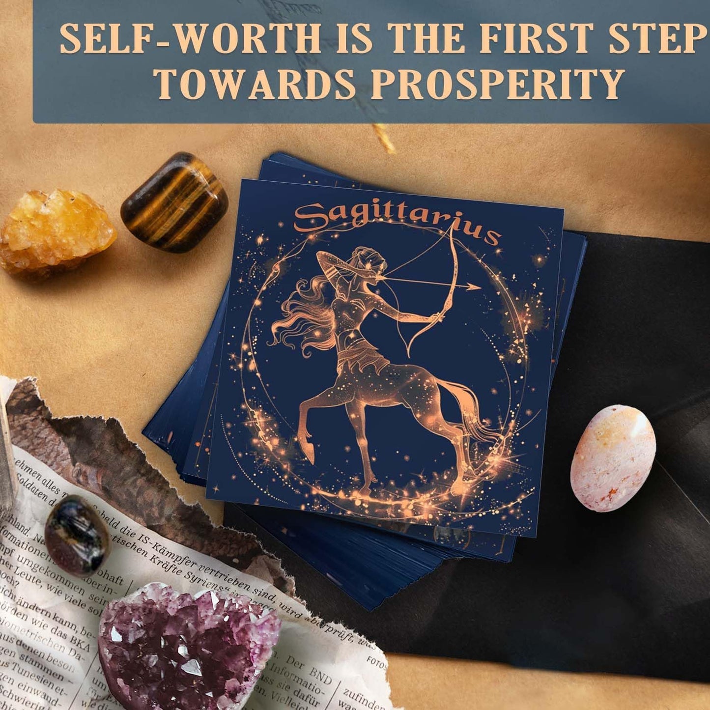 Birthday Crystals Gifts - 6 Zodiac Healing Stones w/ 50 Miracle Mantras Affirmation Cards, Spiritual Gifts for Positive Energy, Self-Care, Love & Wealth