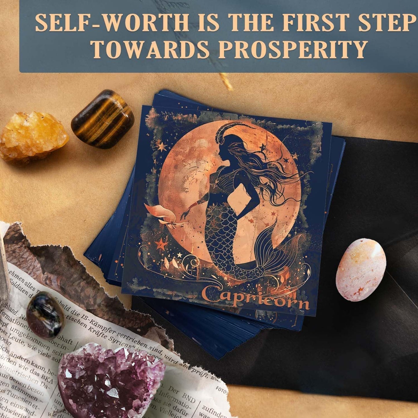 Birthday Crystals Gifts - 6 Zodiac Healing Stones w/ 50 Miracle Mantras Affirmation Cards, Spiritual Gifts for Positive Energy, Self-Care, Love & Wealth
