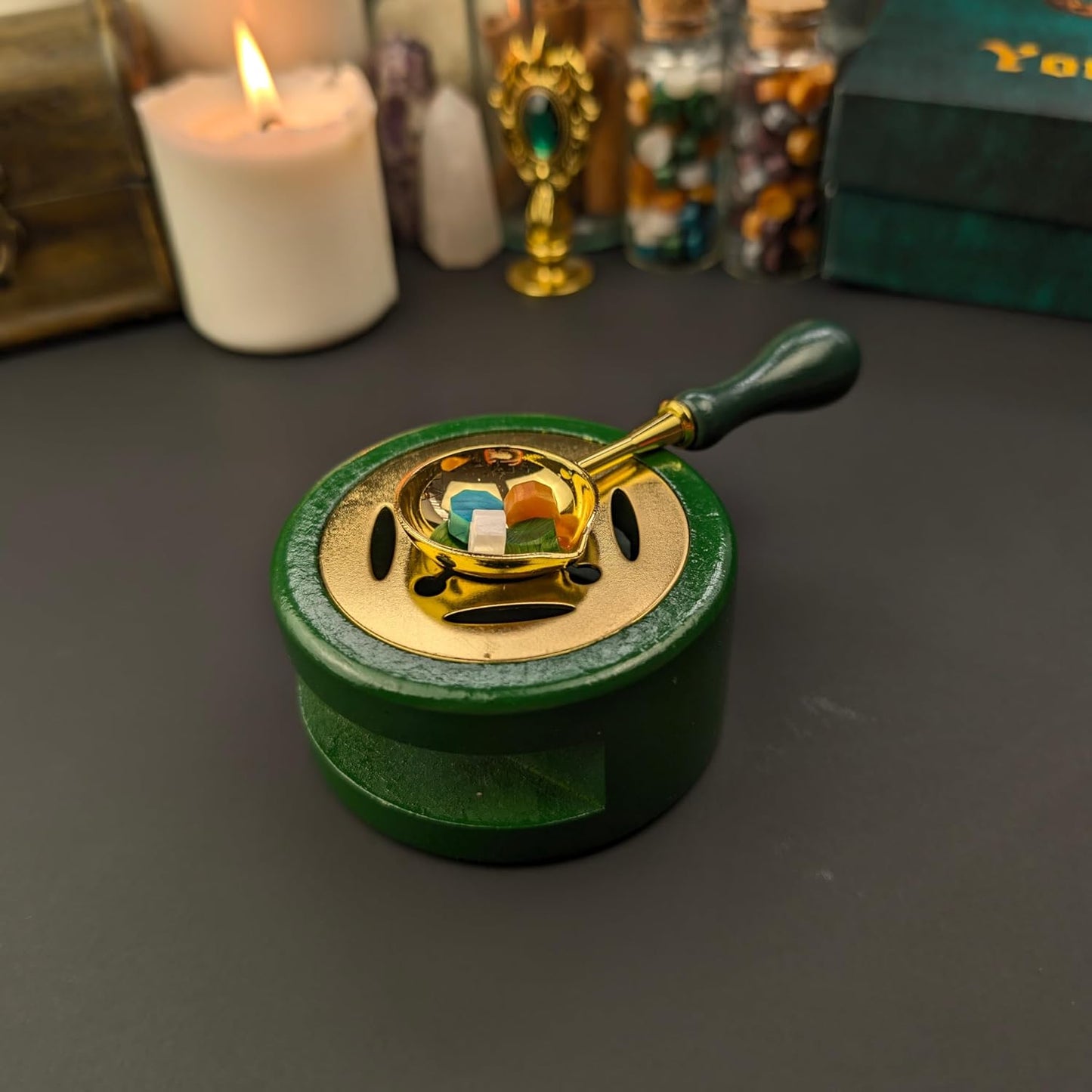 Manifestation Kit with Fire Paper & Wax Seal Stamps – Sigil Ritual Tools for Writing, Sealing & Releasing Intentions – Spiritual Self Care Gift for Manifestation – Witchy Cauldron Manifest Dreams Seal