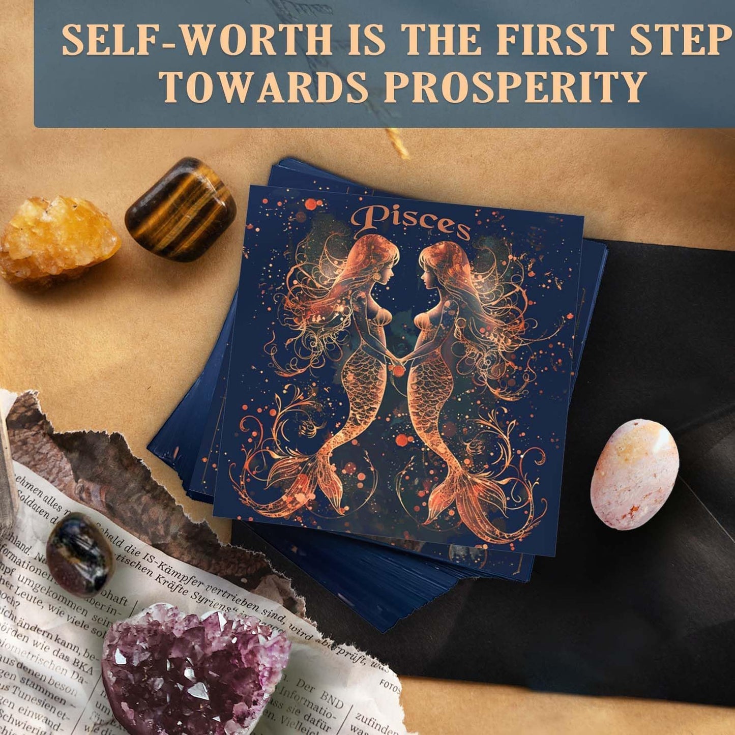 Birthday Crystals Gifts - 6 Zodiac Healing Stones w/ 50 Miracle Mantras Affirmation Cards, Spiritual Gifts for Positive Energy, Self-Care, Love & Wealth