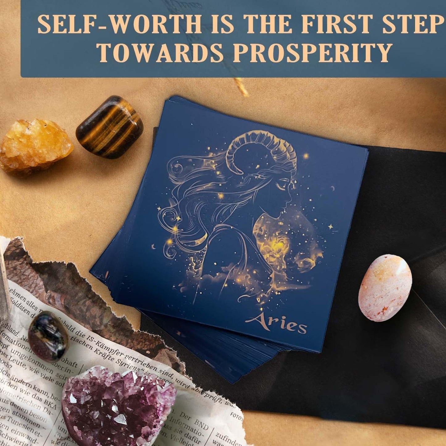 Birthday Crystals Gifts - 6 Zodiac Healing Stones w/ 50 Miracle Mantras Affirmation Cards, Spiritual Gifts for Positive Energy, Self-Care, Love & Wealth