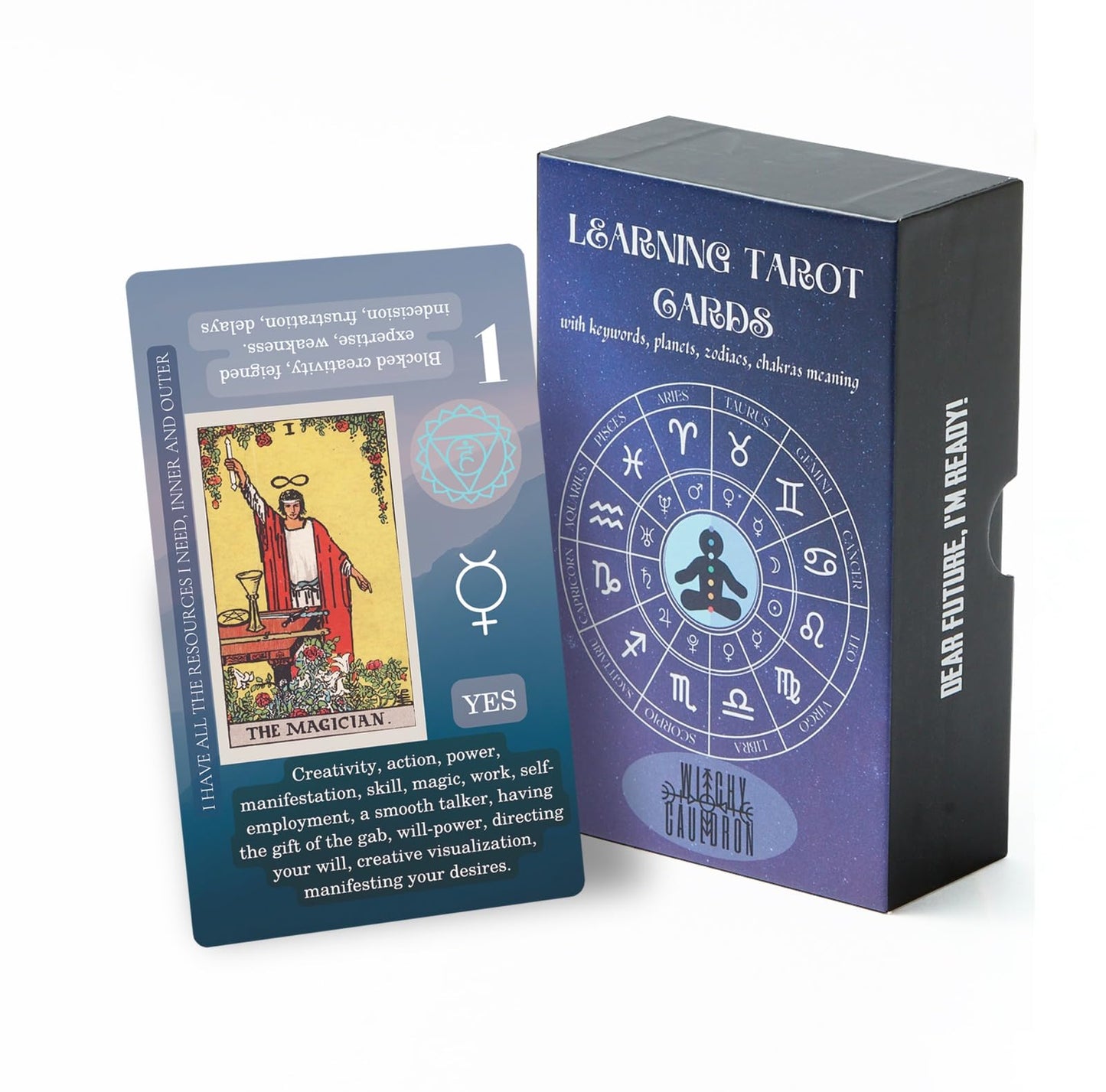 Witchy Cauldron Tarot Cards for Beginners with Meanings on Each Card — 78 Card Learning Tarot Deck with Guidebook, Reversed Meanings, Chakra, Zodiac & Planetary Symbols | Rider-Waite Style (English)