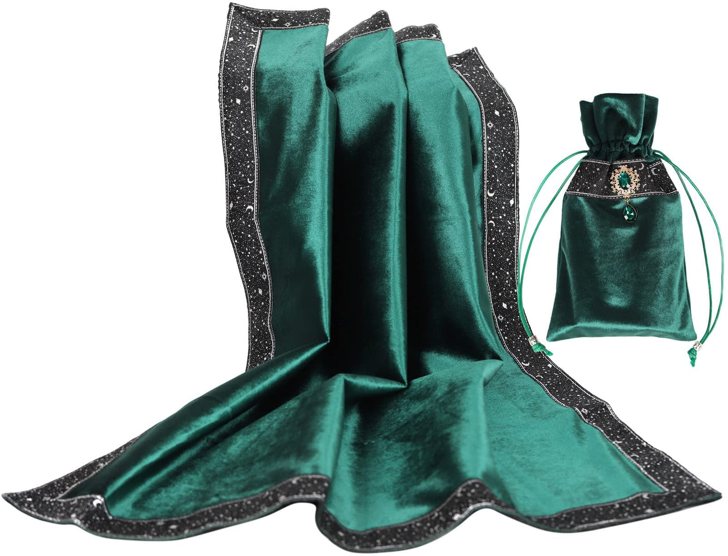 Tarot Cards Bag Divination Tablecloth Star River Lace Thickened Velvet Back Particle Bottom with Tarot Pouch (Green)