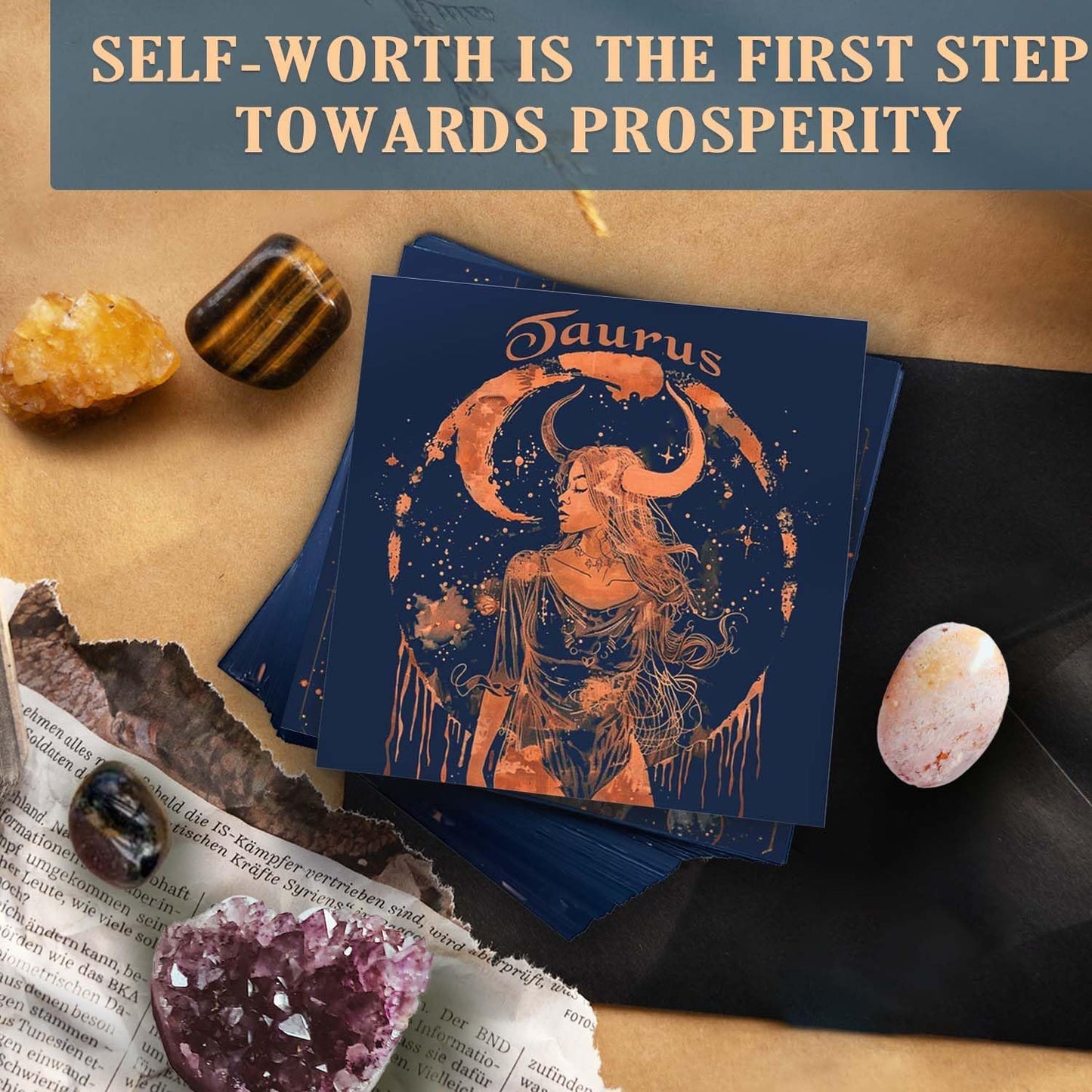 Birthday Crystals Gifts - 6 Zodiac Healing Stones w/ 50 Miracle Mantras Affirmation Cards, Spiritual Gifts for Positive Energy, Self-Care, Love & Wealth