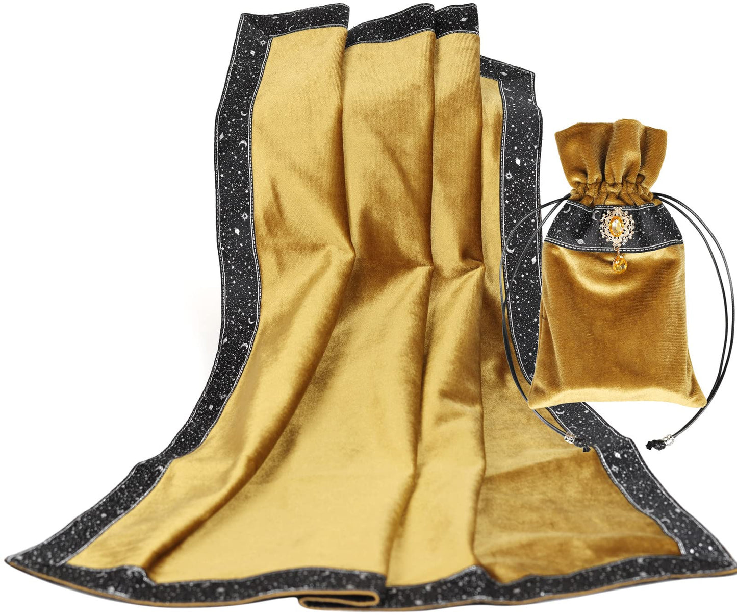 Tarot Cards Bag Divination Tablecloth Star River Lace Thickened Velvet Back Particle Bottom with Tarot Pouch (Green)