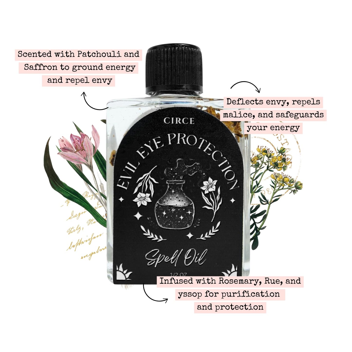 CIRCE Evil Eye Protection Spell Oil - Energy Protection & Defensive Layer - Add to Bath, Use in Rituals, Wear as Fragrance to Align w/Desires- Coconut Oil, Rosemary, Rue, and Hyssop. - 1/2oz