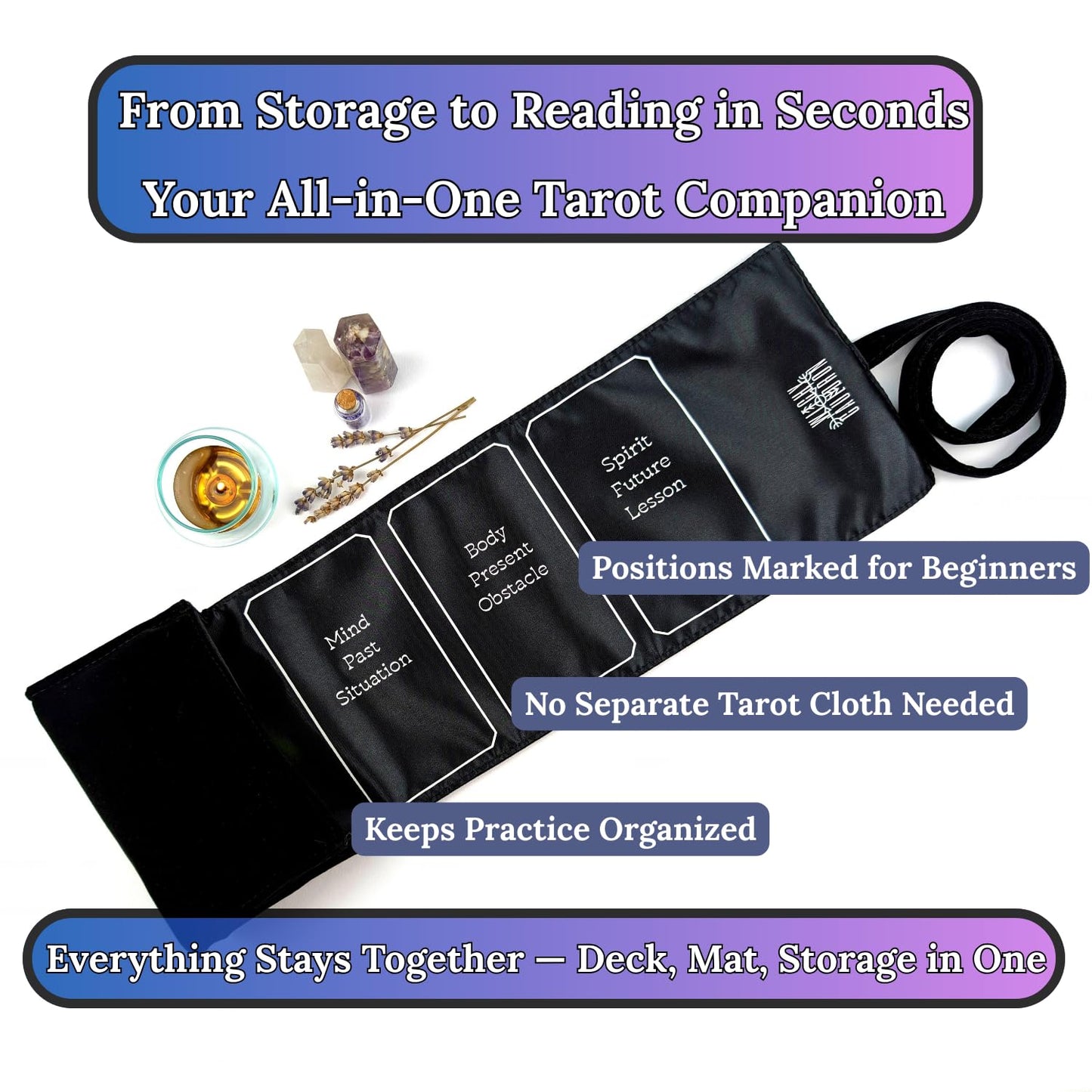 Witchy Cauldron Tarot Learning Set for Beginners: Learning Cards for Beginners, Satin Deck Holder and Journal for with Raider Waite (Blue)