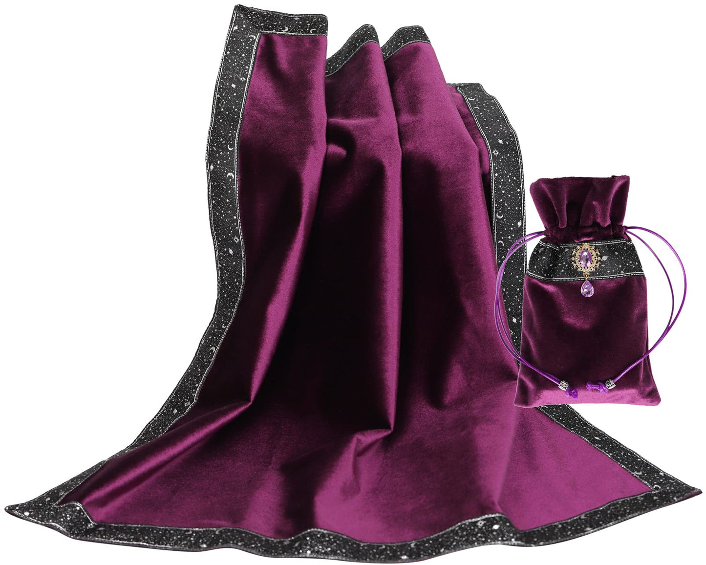 Tarot Cards Bag Divination Tablecloth Star River Lace Thickened Velvet Back Particle Bottom with Tarot Pouch (Green)