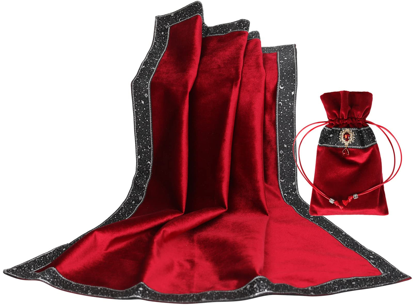 Tarot Cards Bag Divination Tablecloth Star River Lace Thickened Velvet Back Particle Bottom with Tarot Pouch (Green)