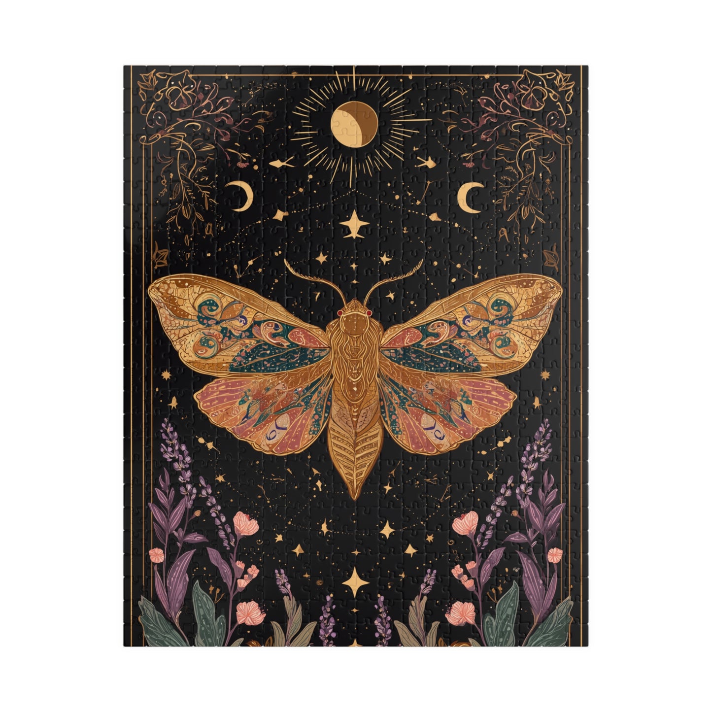 Golden Moth Tarot Illustration Puzzle | Moon & Stars 520-Piece Jigsaw