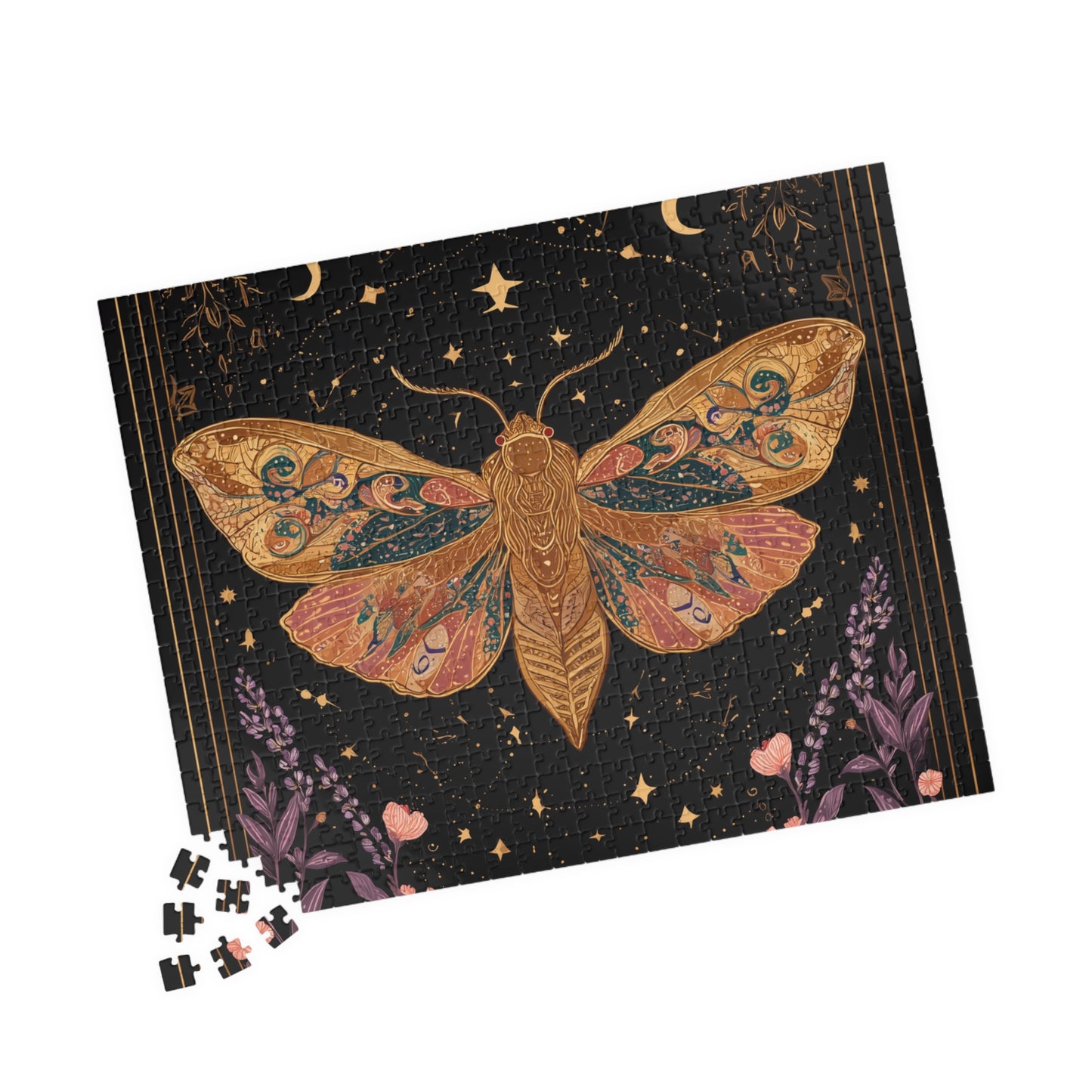 Golden Moth Tarot Illustration Puzzle | Moon & Stars 520-Piece Jigsaw