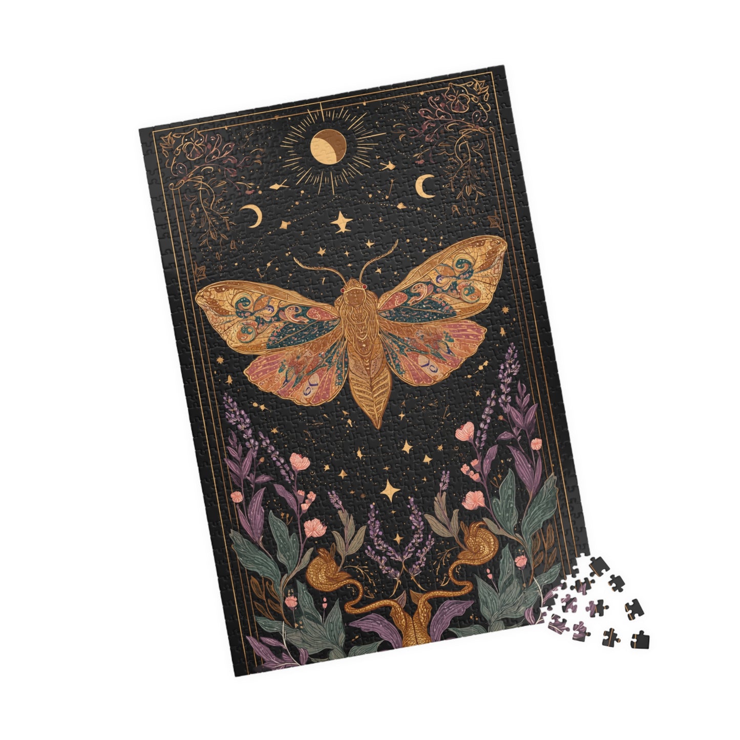Golden Moth Tarot Illustration Puzzle | Moon & Stars 520-Piece Jigsaw