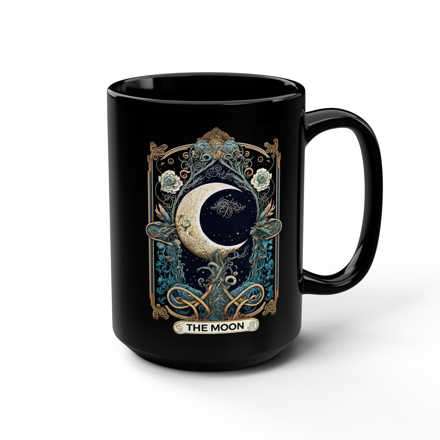 The Moon tarot art Mug | Black 15oz