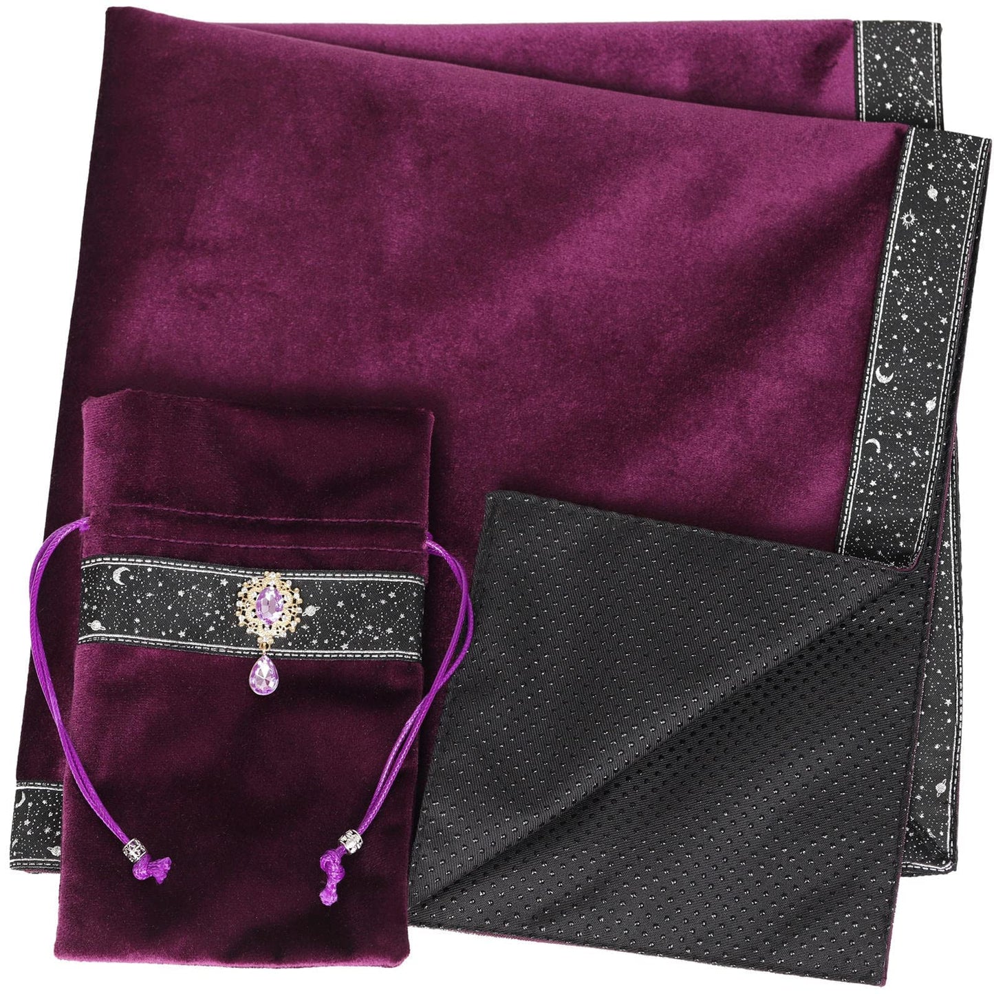 Tarot Cards Bag Divination Tablecloth Star River Lace Thickened Velvet Back Particle Bottom with Tarot Pouch (Green)